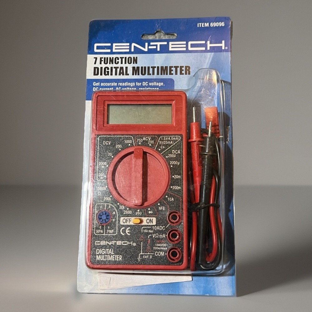 Cen-Tech 7 Function Digital Multimeter‎ Leads #69096 AC DC Voltage Tester New